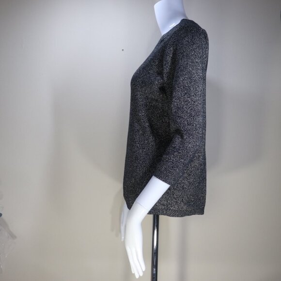 Liz Claiborne Career Silver Black Shiny Sweater Medium Petite - Picture 2 of 8